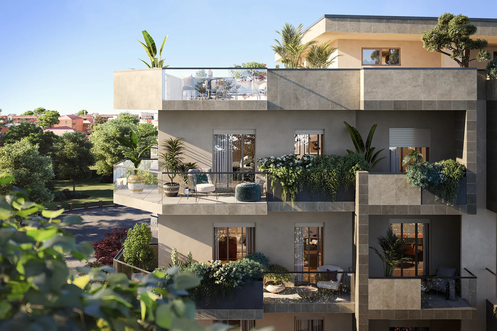 Nuove residenze Rondò Living immerse nel verde della Bufalotta con terrazzi e giardini privati